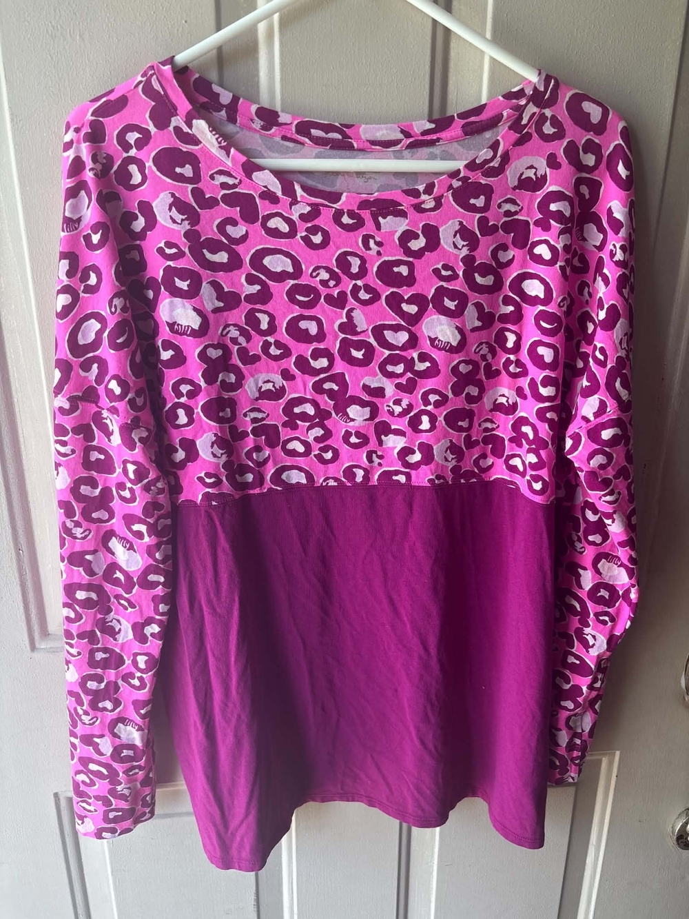 Lilly Pulitzer Pink Leopard Colorblock Long Sleeve Top